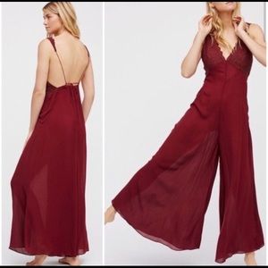 Free people BUNDLE maroon sheer jumpsuit and pin stripped dress